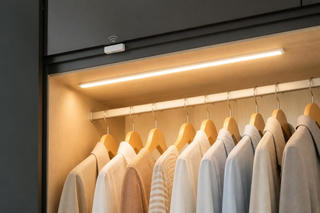 découvrez nos solutions d'éclairage led pour placard et dressing : réglette, détecteur d'ouverture, installation facile sans travaux pour un rangement lumineux et pratique.